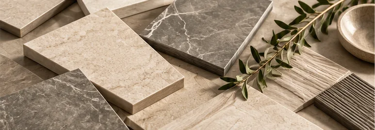 Assortment of stone and porcelain tile samples